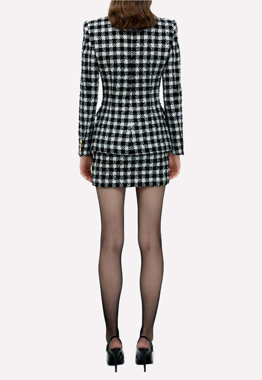 Skirts * | Alessandra Rich Vichy Tweed Mini Skirt Monochrome