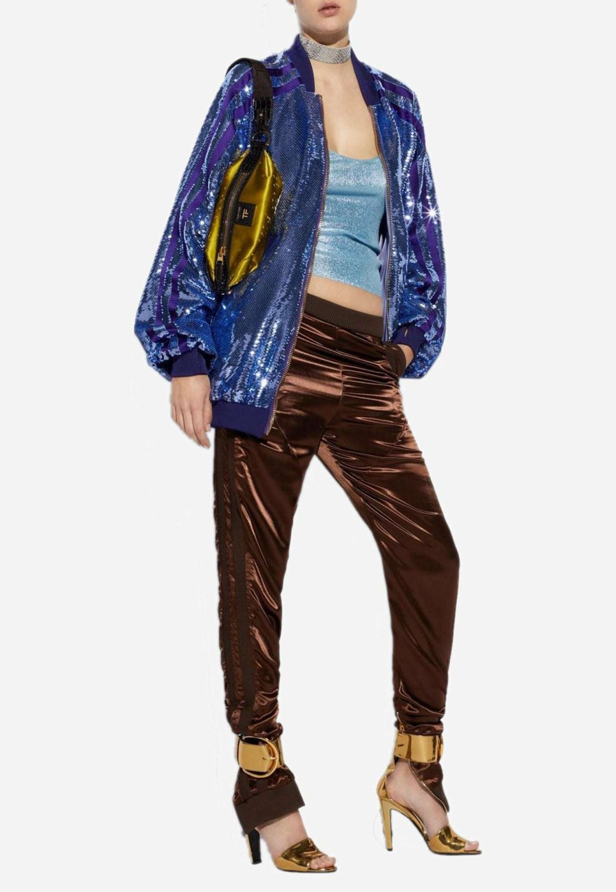 Evening * | Tom Ford Sequin Embellished Bomber Jacket Purple