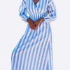 Dresses * | Les Canebiers Eau Vive Elastic Waist Striped Maxi Dress Blue