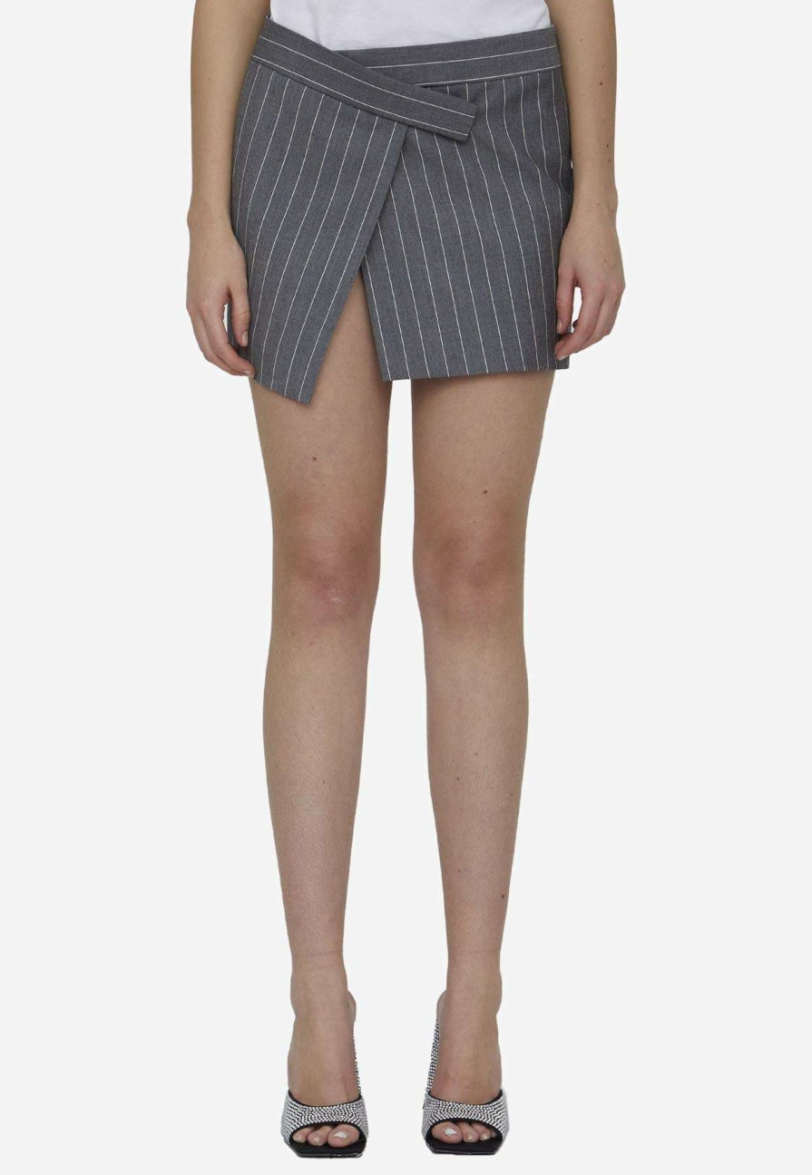 Skirts * | The Attico Pinstripe Wrap Mini Skirt Gray