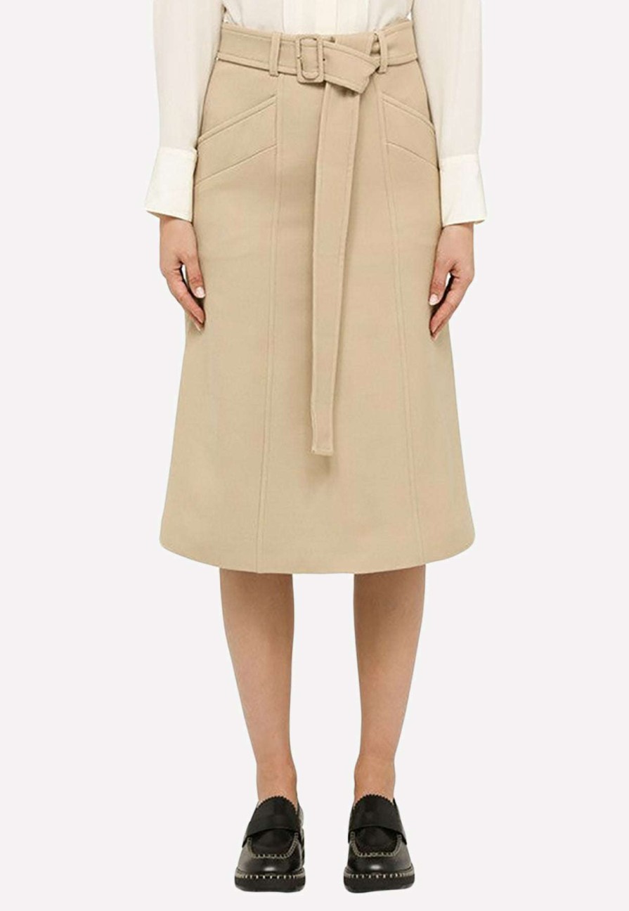 Skirts * | Chloe Wool Midi Skirt Beige