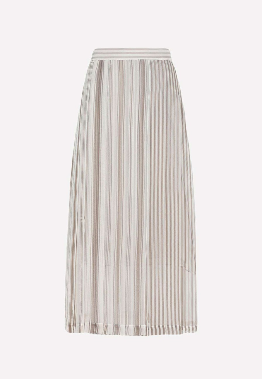 Skirts * | Brunello Cucinelli Paneled Stripe Chiffon Maxi Skirt Beige