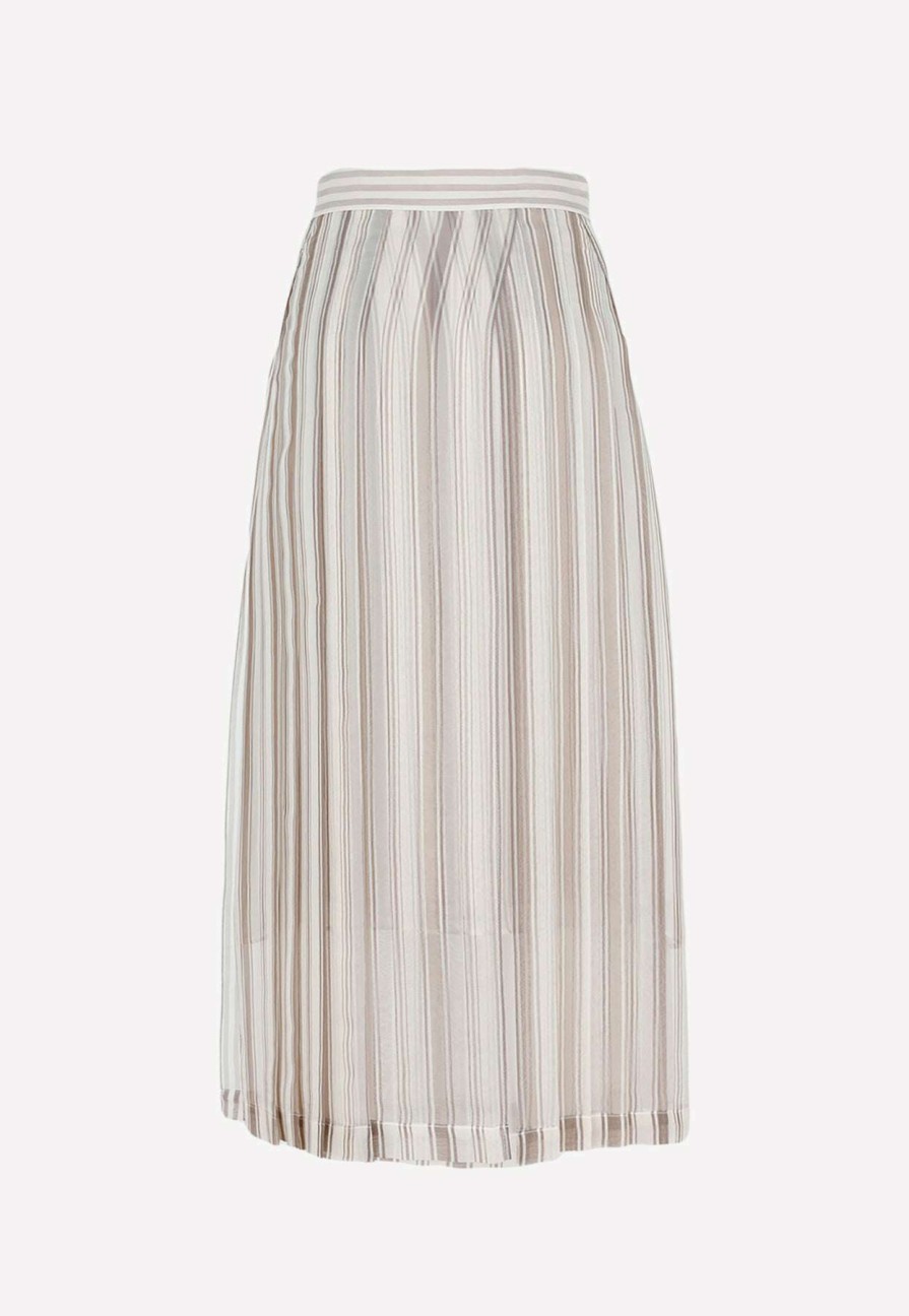 Skirts * | Brunello Cucinelli Paneled Stripe Chiffon Maxi Skirt Beige