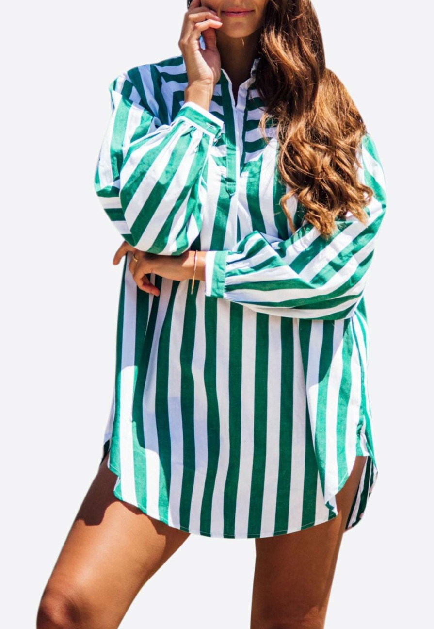 Dresses * | Les Canebiers Sauvageonne Long-Sleeved Shirt Dress Green