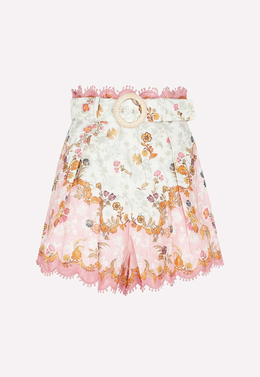 Shorts * | Zimmermann Laurel Embroidered Floral Print Shorts Multicolor