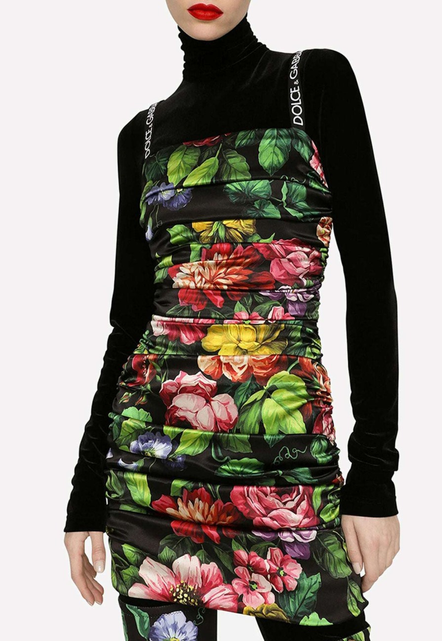 Evening * | Dolce & Gabbana Floral Print Ruched Mini Dress Multicolor