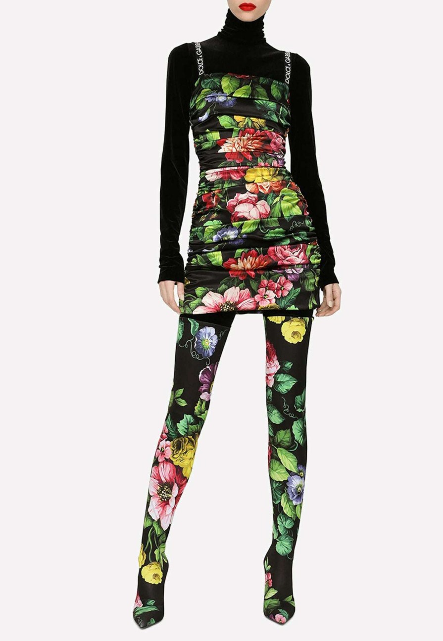 Evening * | Dolce & Gabbana Floral Print Ruched Mini Dress Multicolor