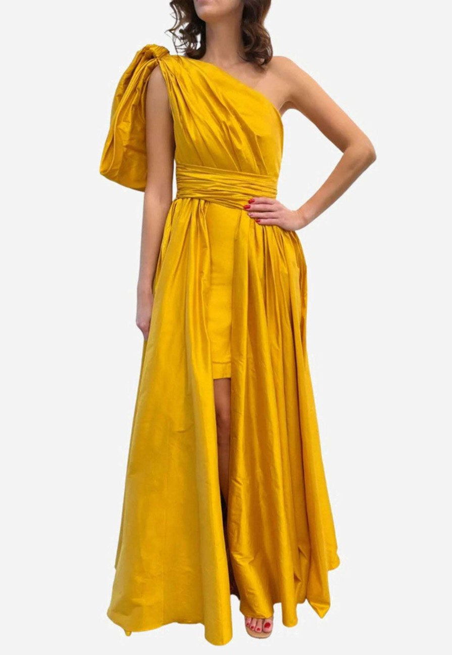 Evening * | Leal Daccarett Isla Negra One-Shoulder Gown Yellow