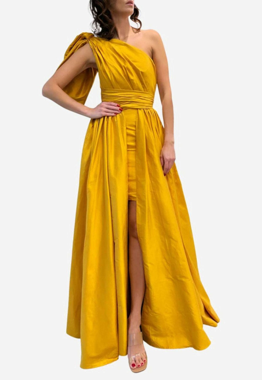 Evening * | Leal Daccarett Isla Negra One-Shoulder Gown Yellow