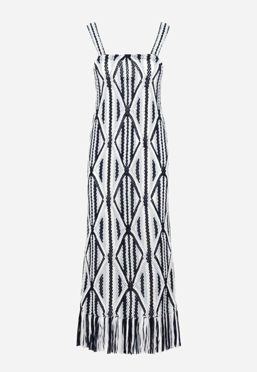 Dresses * | Gabriela Hearst Daria Knitted Midi Dress In Wool Monochrome