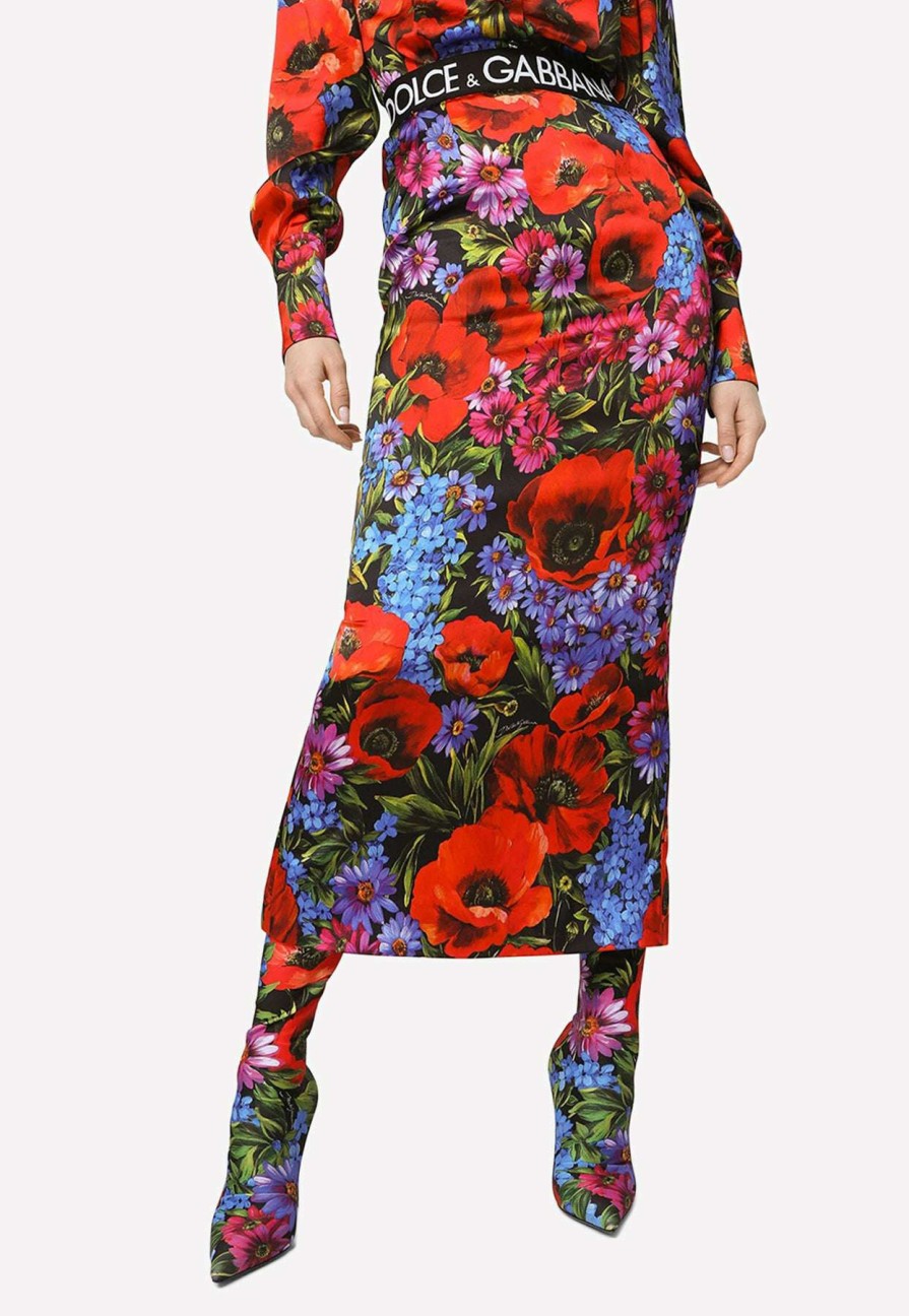 Skirts * | Dolce & Gabbana Floral Print Midi Skirt Multicolor