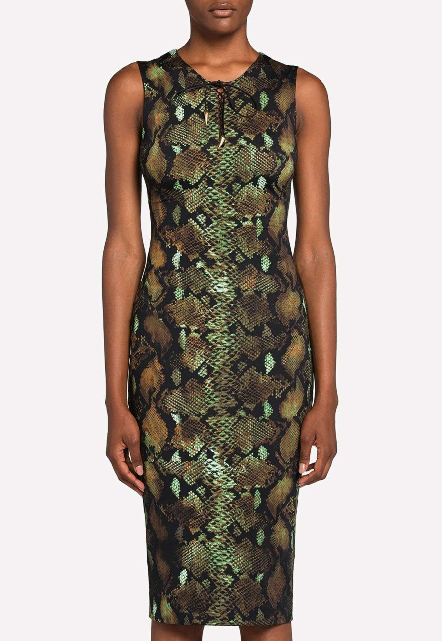 Dresses * | Roberto Cavalli Rock Python-Print Sleeveless Knee-Length Dress Multicolor