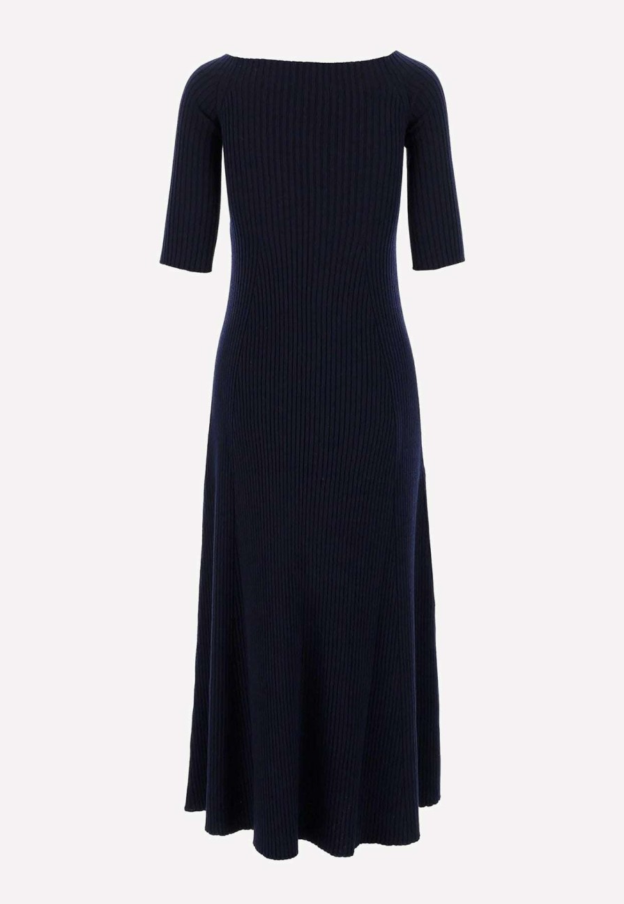 Dresses * | Chloe Off-Shoulder Rib Knit Maxi Dress Navy