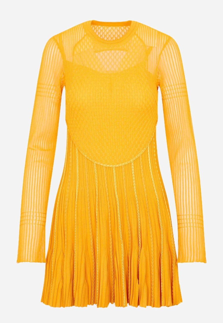 Dresses * | Givenchy Pleated Knit Mini Dress Yellow