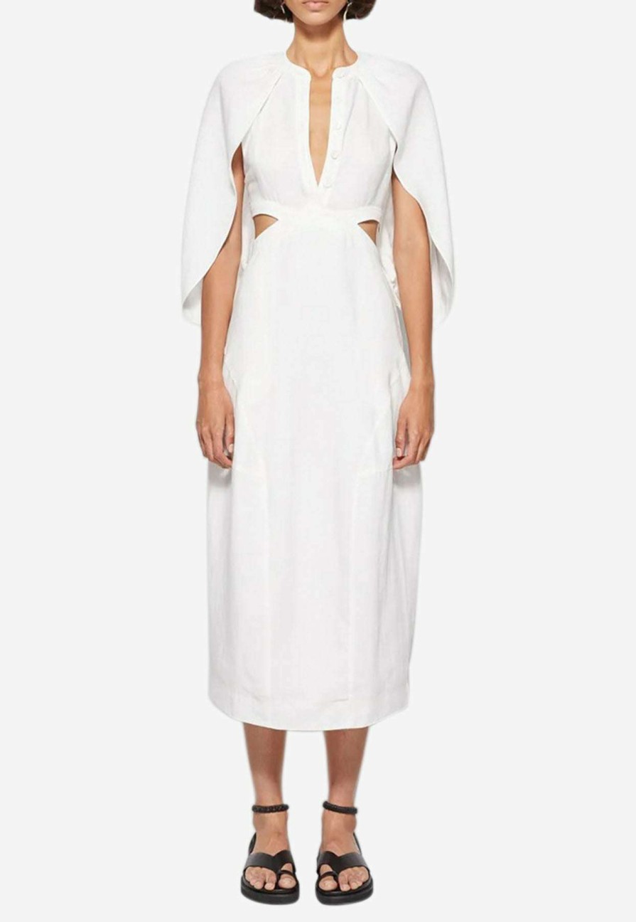 Evening * | Jonathan Simkhai Inara Midi Dress With Cap Sleeves White