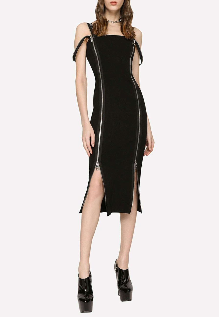 Evening * | Dolce & Gabbana Zipper Sleeveless Midi Dress Black