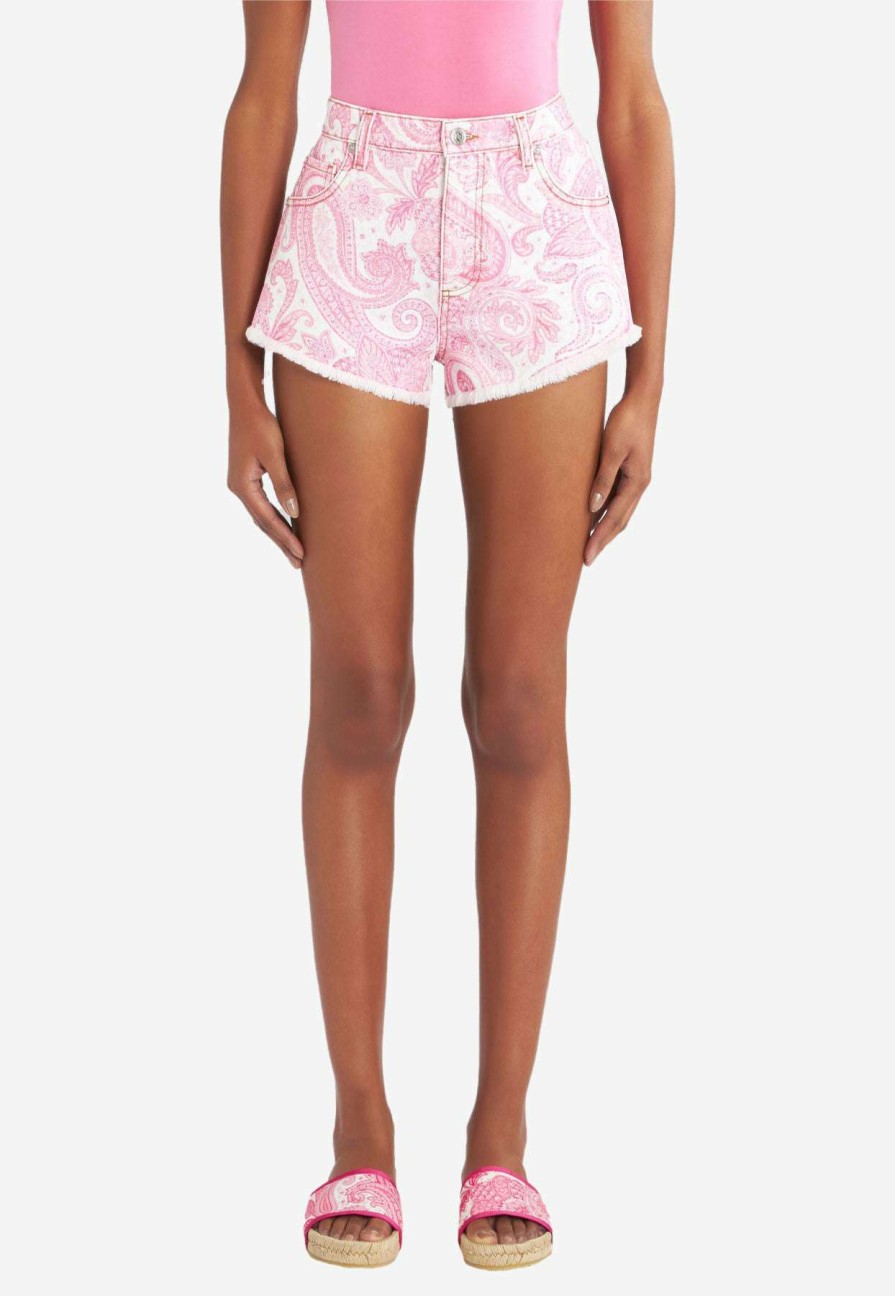 Shorts * | Etro Liquid Paisley Fringed Mini Shorts Pink