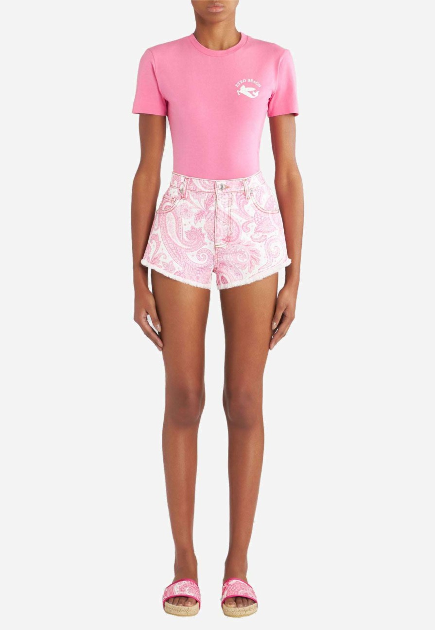 Shorts * | Etro Liquid Paisley Fringed Mini Shorts Pink