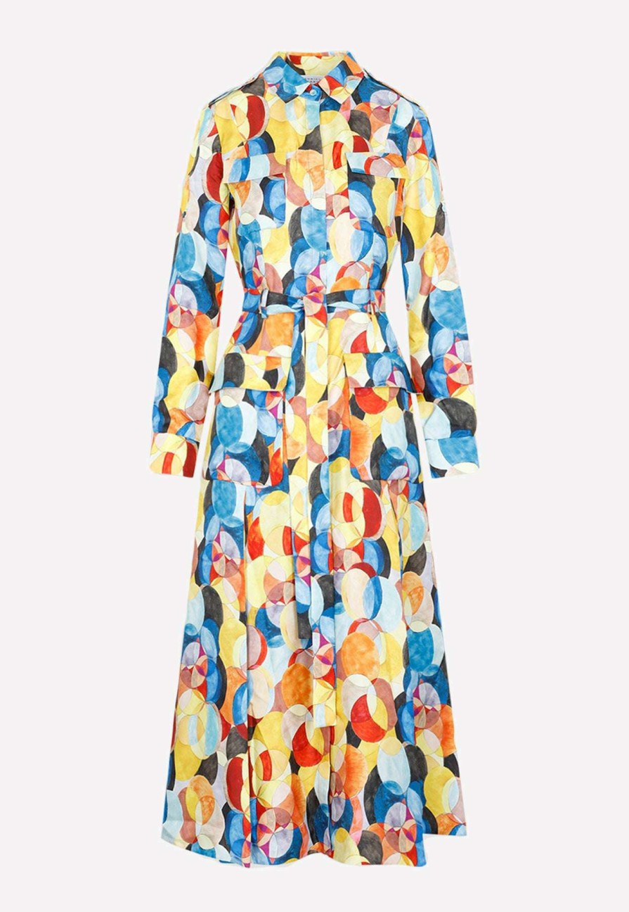 Dresses * | Gabriela Hearst Meyer Printed Silk Midi Shirt Dress Multicolor