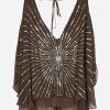 Evening * | Bcbg Max Azria Cold-Shoulder Sequined Silk Top Brown