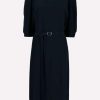 Dresses * | Chloe Belted Silk Midi Dress Navy