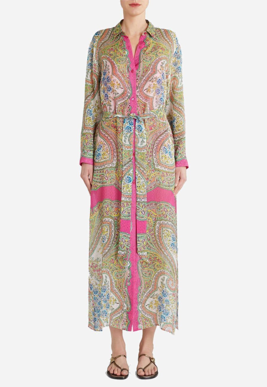 Dresses * | Etro Floral Print Midi Shirt Dress In Silk Multicolor