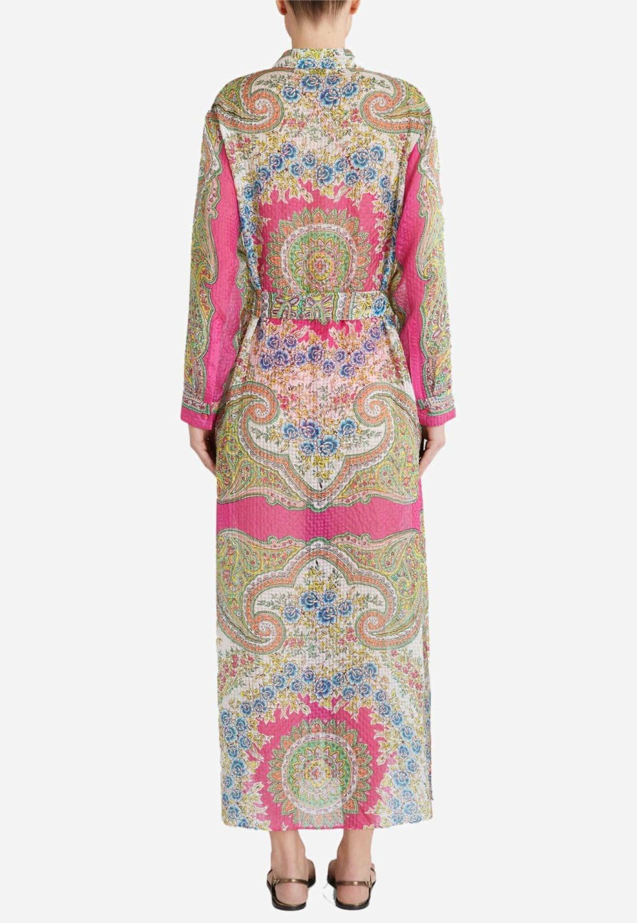 Dresses * | Etro Floral Print Midi Shirt Dress In Silk Multicolor