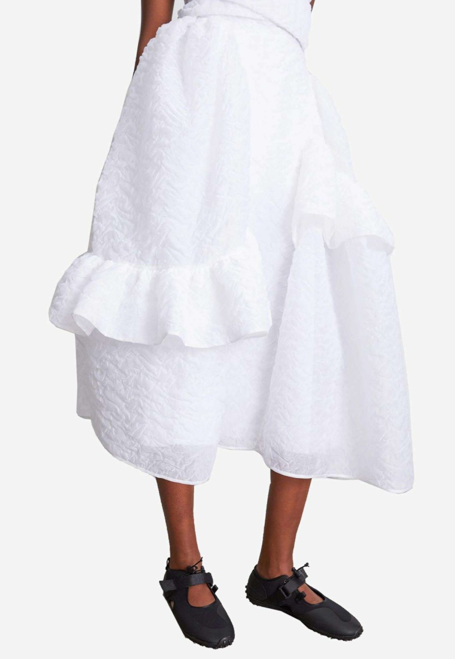 Skirts * | Cecilie Bahnsen Damara Ruffled Midi Skirt White