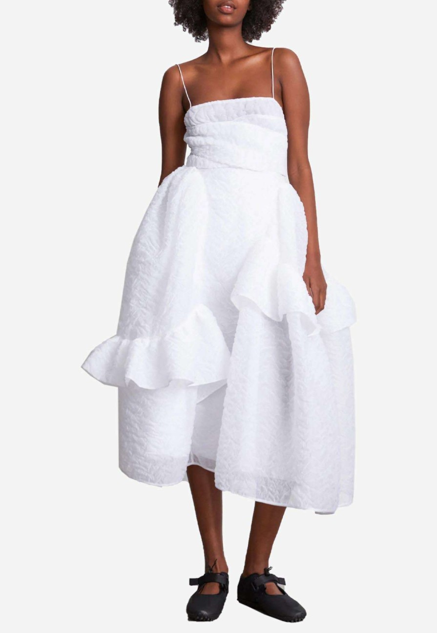 Skirts * | Cecilie Bahnsen Damara Ruffled Midi Skirt White