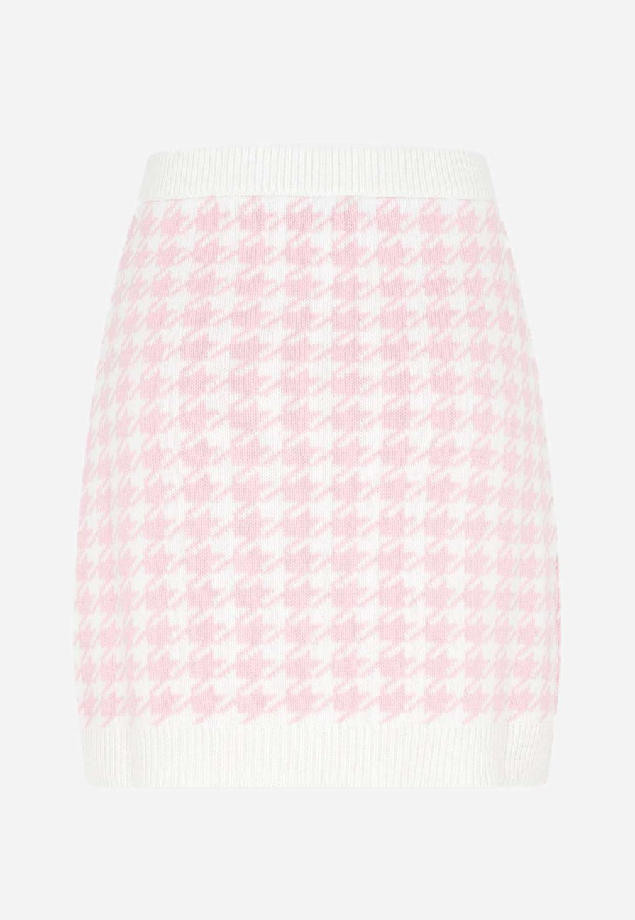 Skirts * | Miu Miu Houndstooth Knitted Mini Skirt In Cashmere Pink