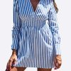 Dresses * | Les Canebiers Vignes Elastic Waist Striped Mini Dress Blue