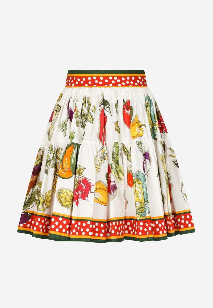 Skirts * | Dolce & Gabbana Vegetable Print Pleated Mini Poplin Skirt Multicolor