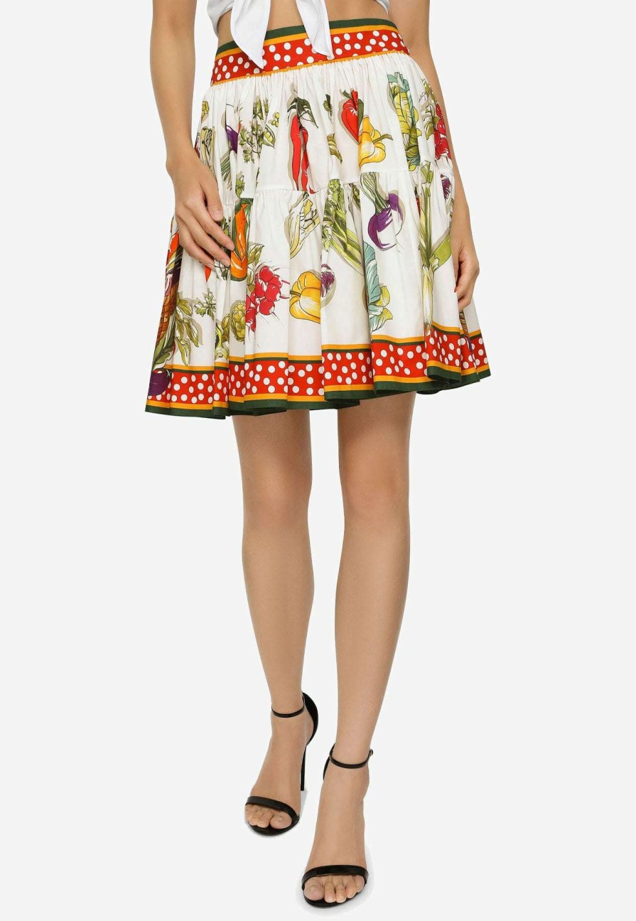 Skirts * | Dolce & Gabbana Vegetable Print Pleated Mini Poplin Skirt Multicolor