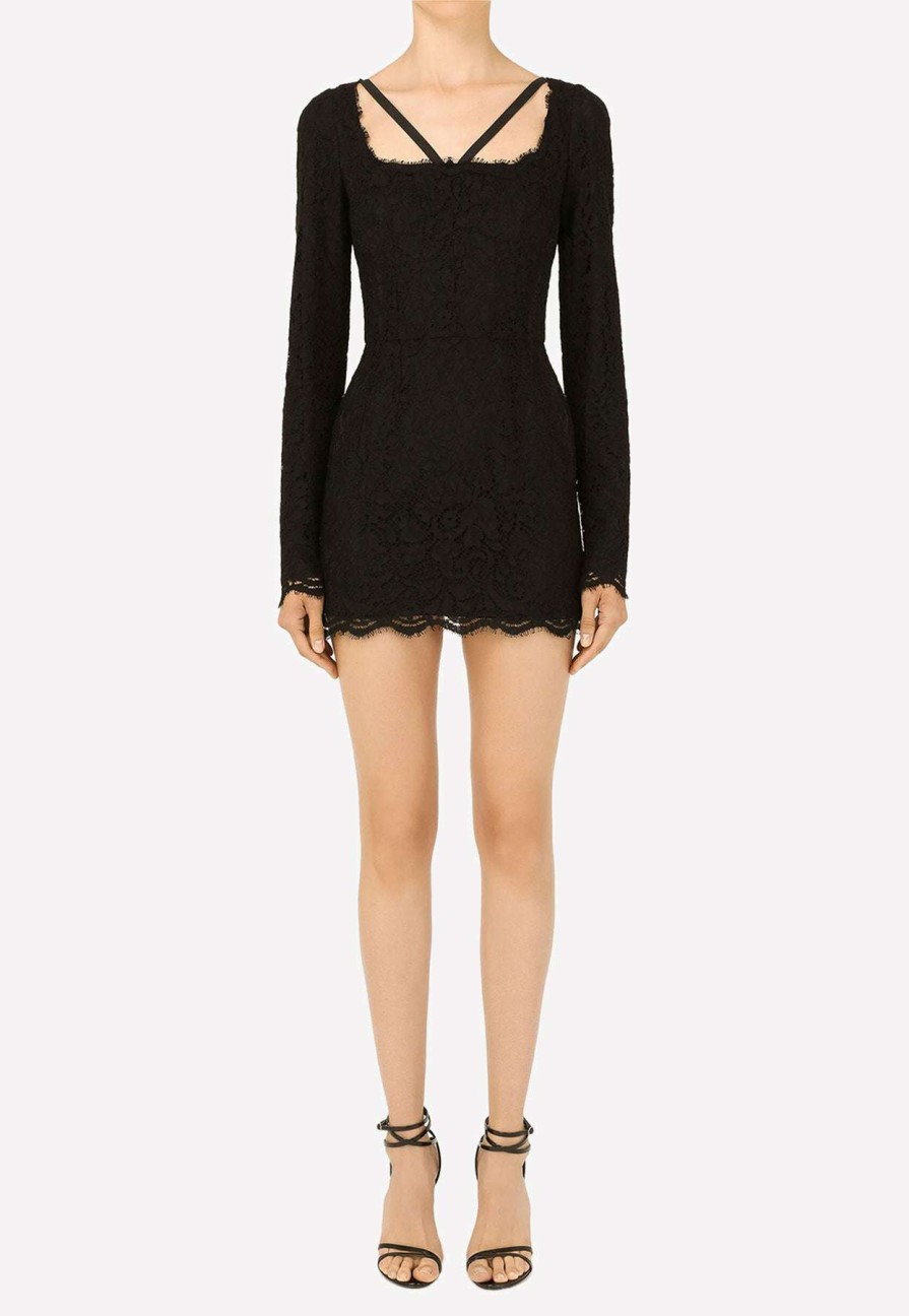 Dresses * | Dolce & Gabbana Mini Long-Sleeved Lace Dress Black