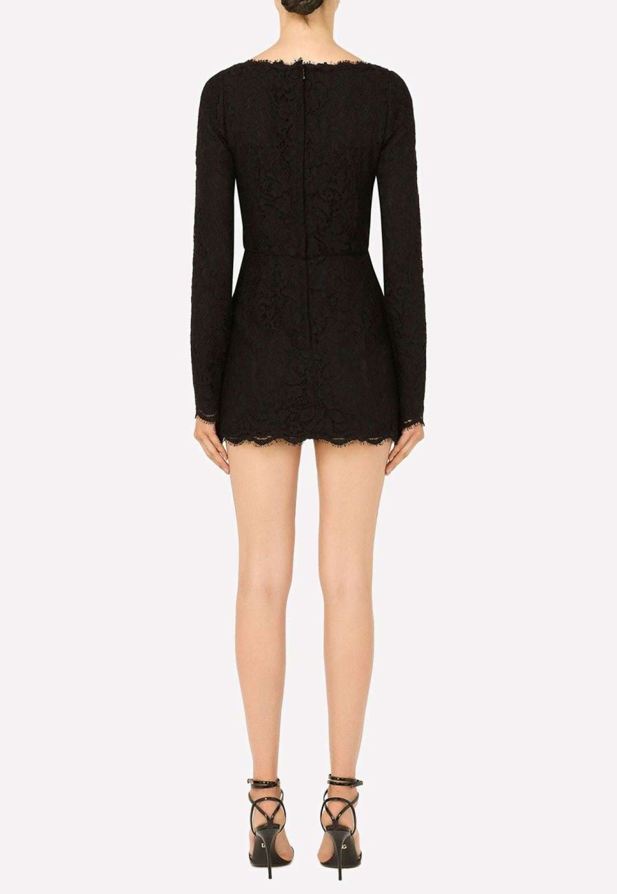 Dresses * | Dolce & Gabbana Mini Long-Sleeved Lace Dress Black