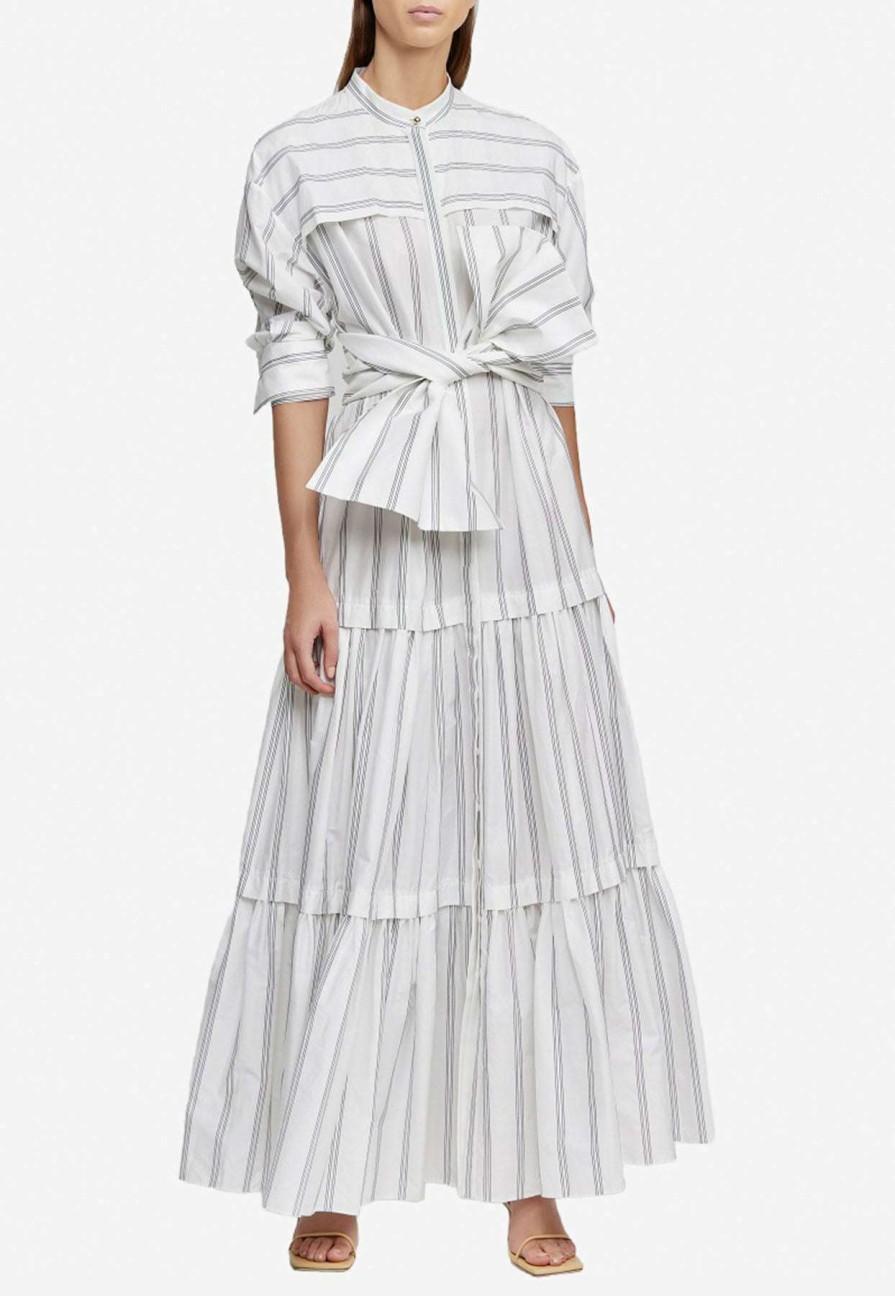 Dresses * | Acler Hugh Striped Maxi Dress White