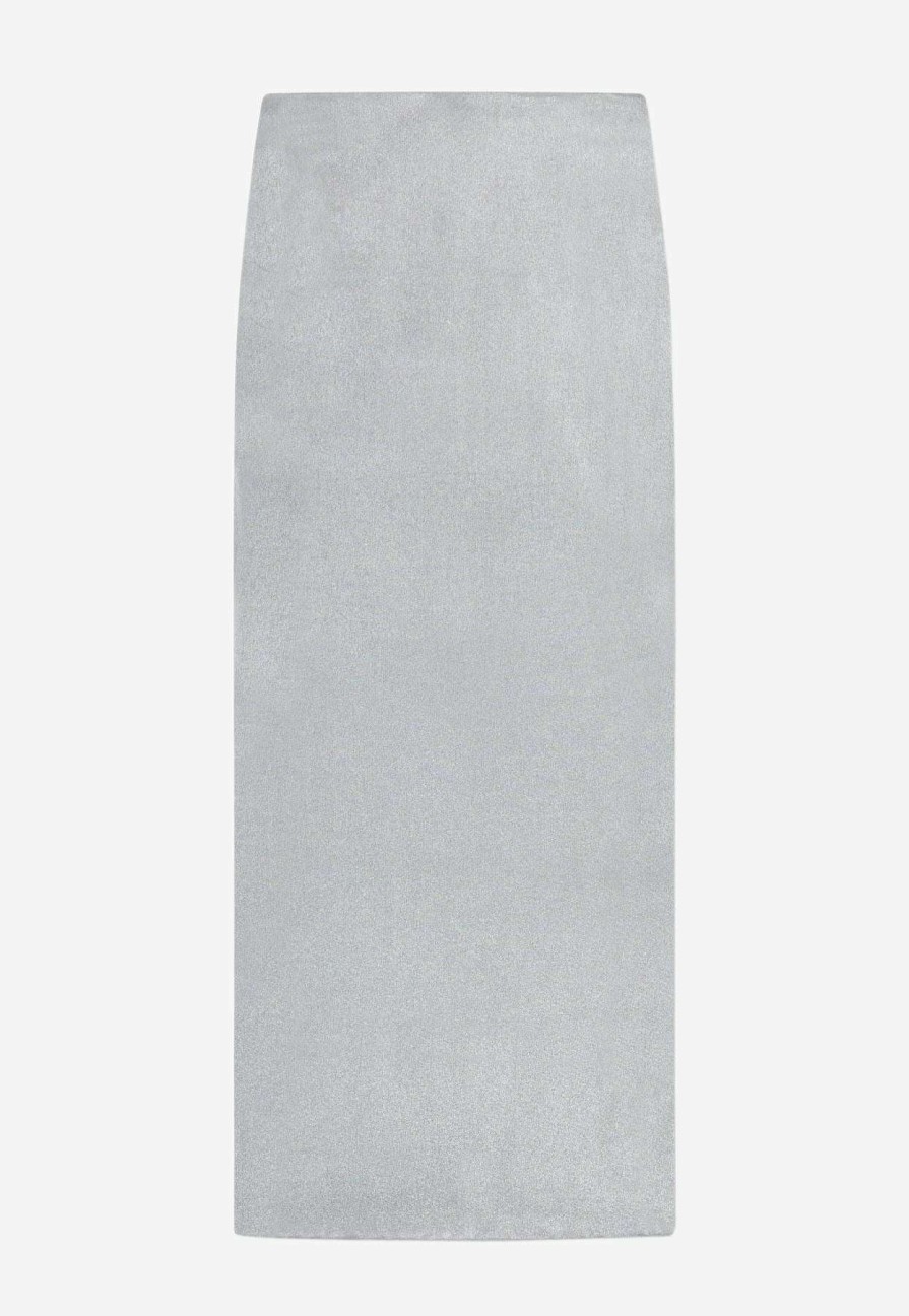 Skirts * | Tom Ford High-Waist Midi Glossy Skirt Silver