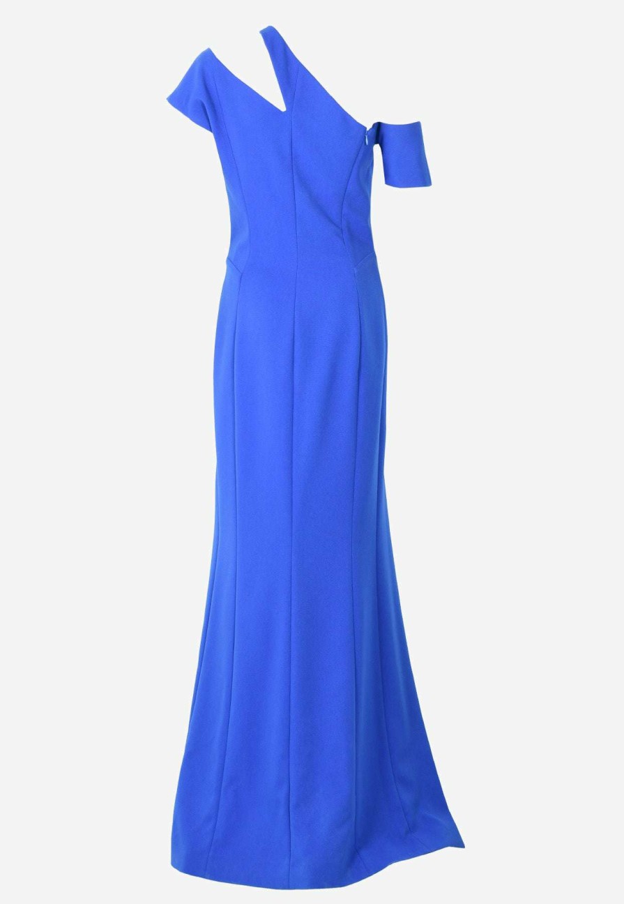 Evening * | Mugler Asymmetric Neck Column Gown With Slit Blue