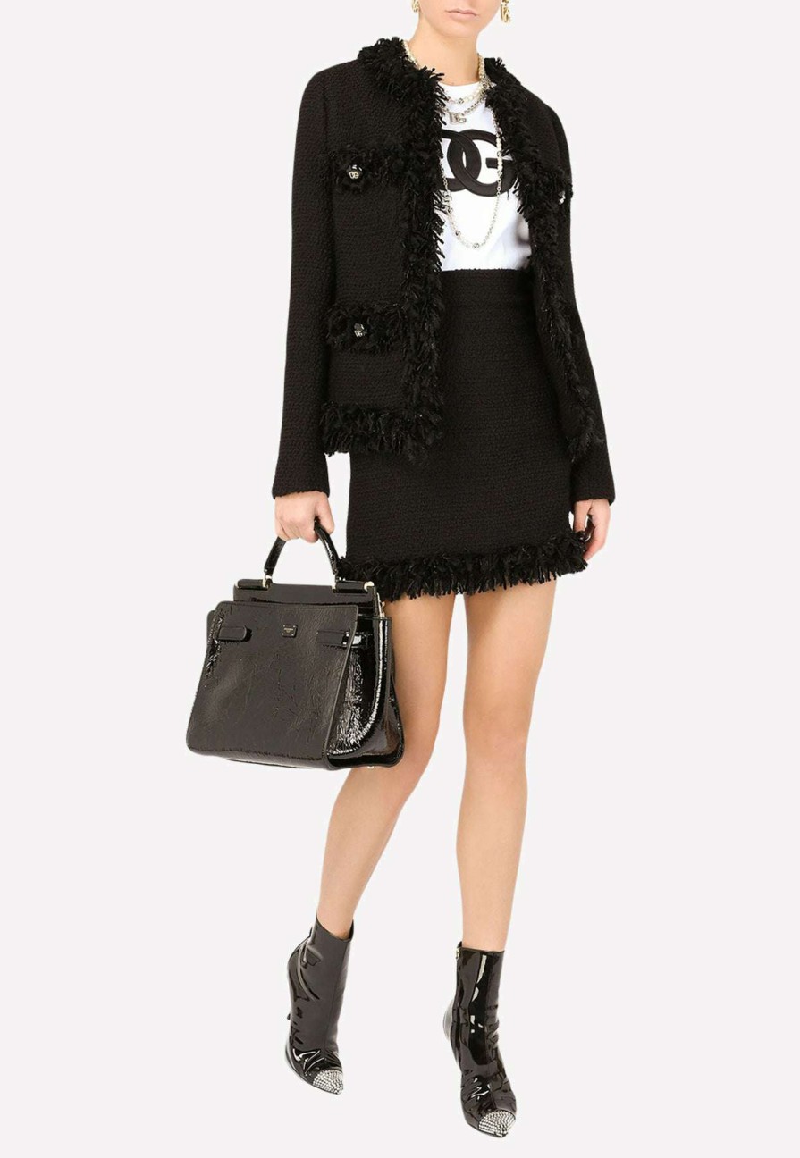 Skirts * | Dolce & Gabbana High-Rise Boucle Mini Skirt Black