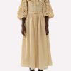 Dresses * | Chloe Balloon-Sleeved Ruffed Yoke Midi Dress Beige