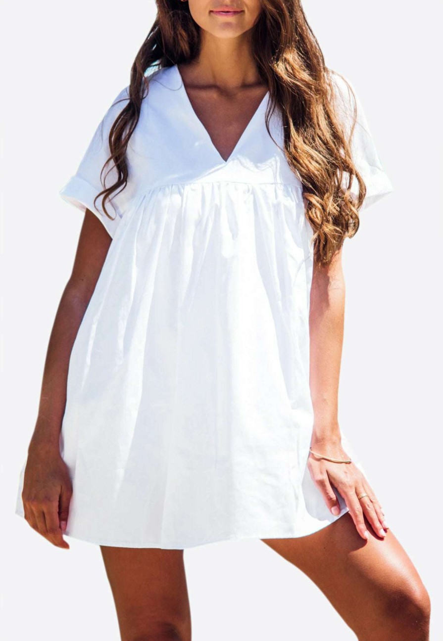 Dresses * | Les Canebiers Grange V-Neck Mini Dress White