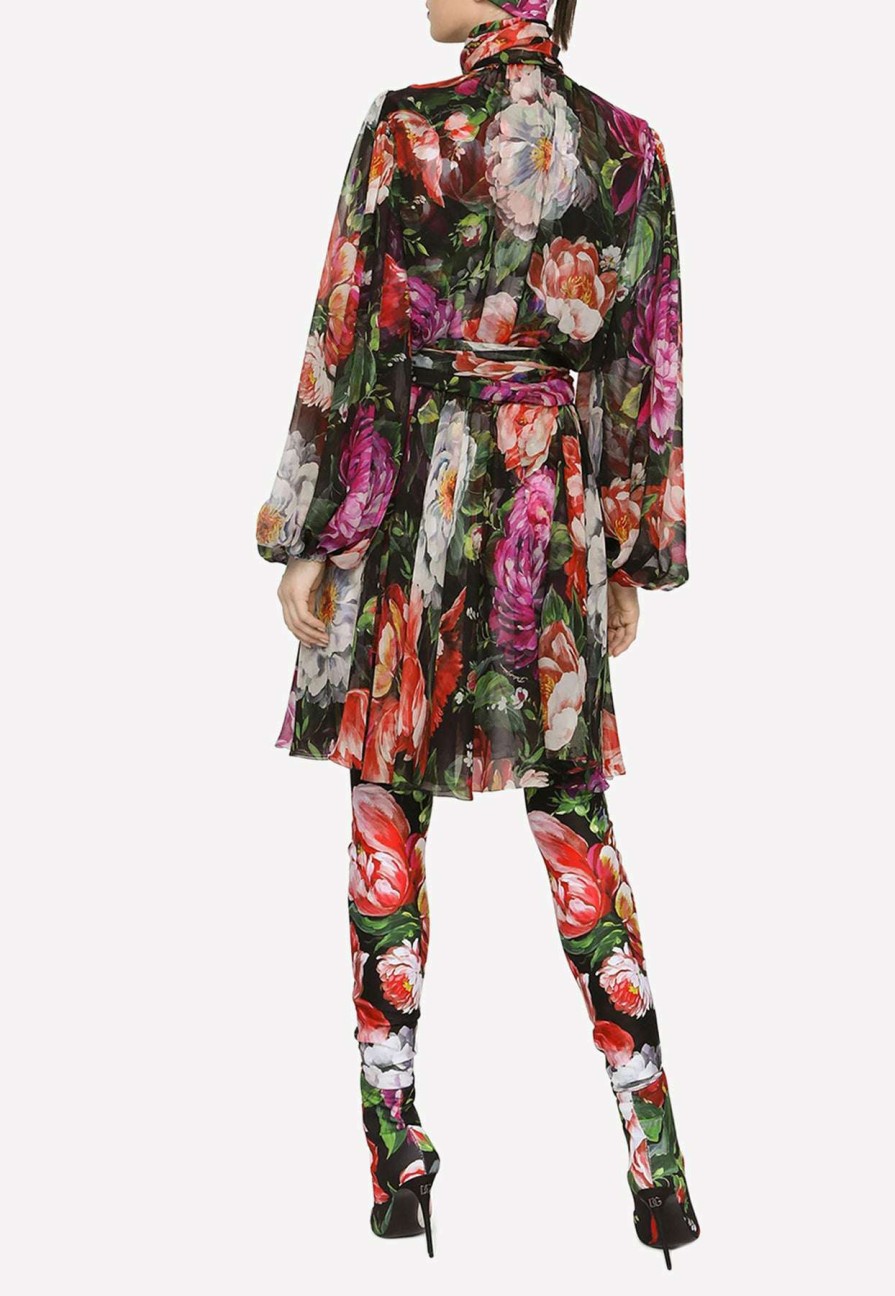 Evening * | Dolce & Gabbana Floral Print Chiffon Midi Dress Multicolor