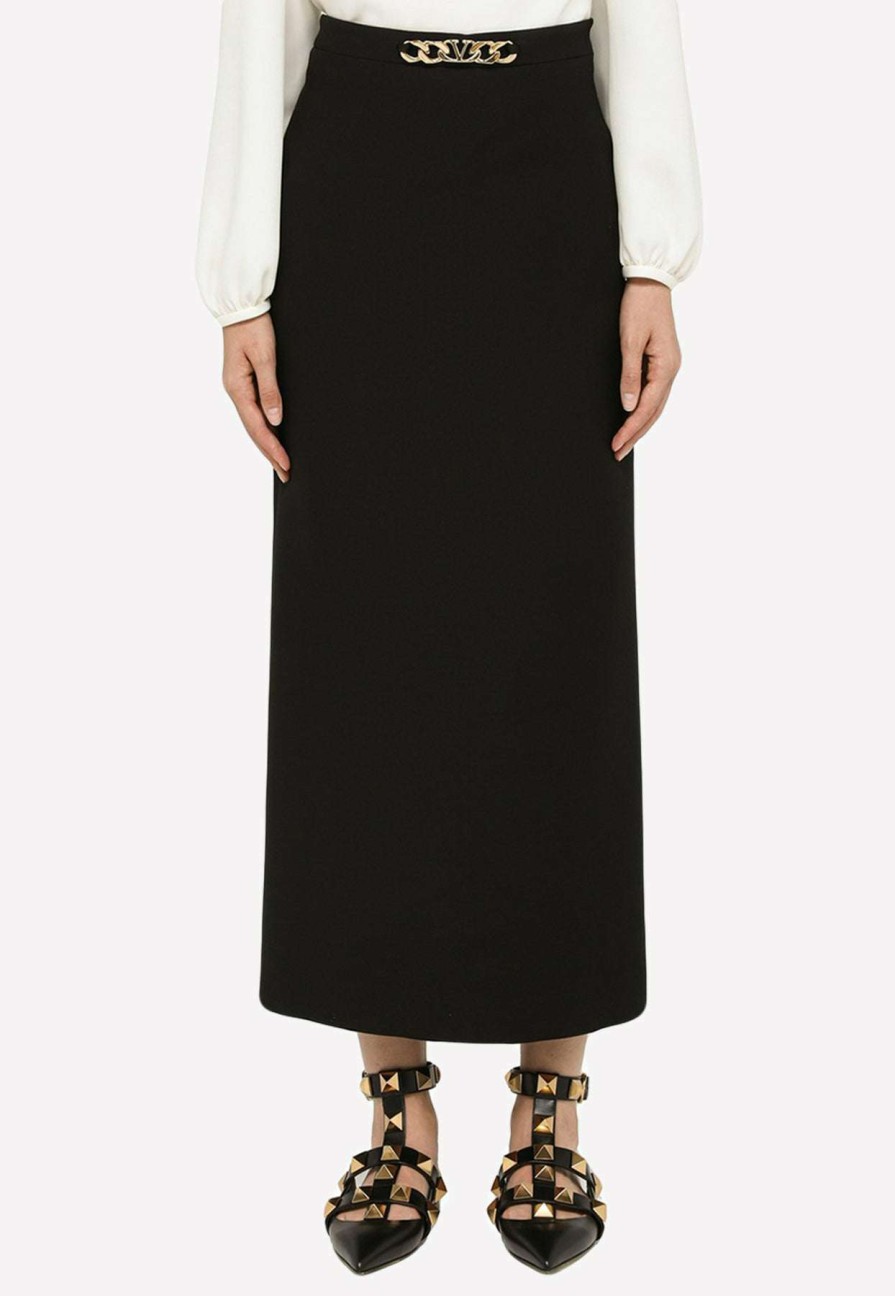 Skirts * | Valentino Vlogo Chain Detail Midi Skirt Black