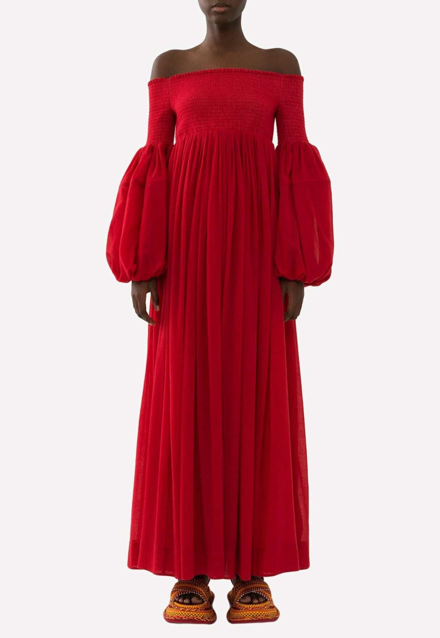 Evening * | Chloe Off-Shoulder Wool Maxi Dress Red