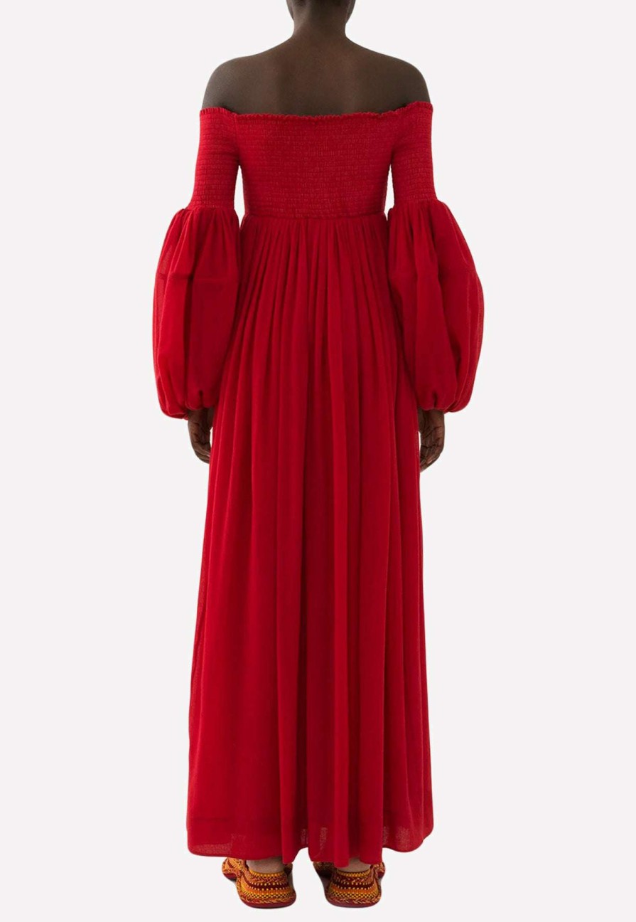 Evening * | Chloe Off-Shoulder Wool Maxi Dress Red