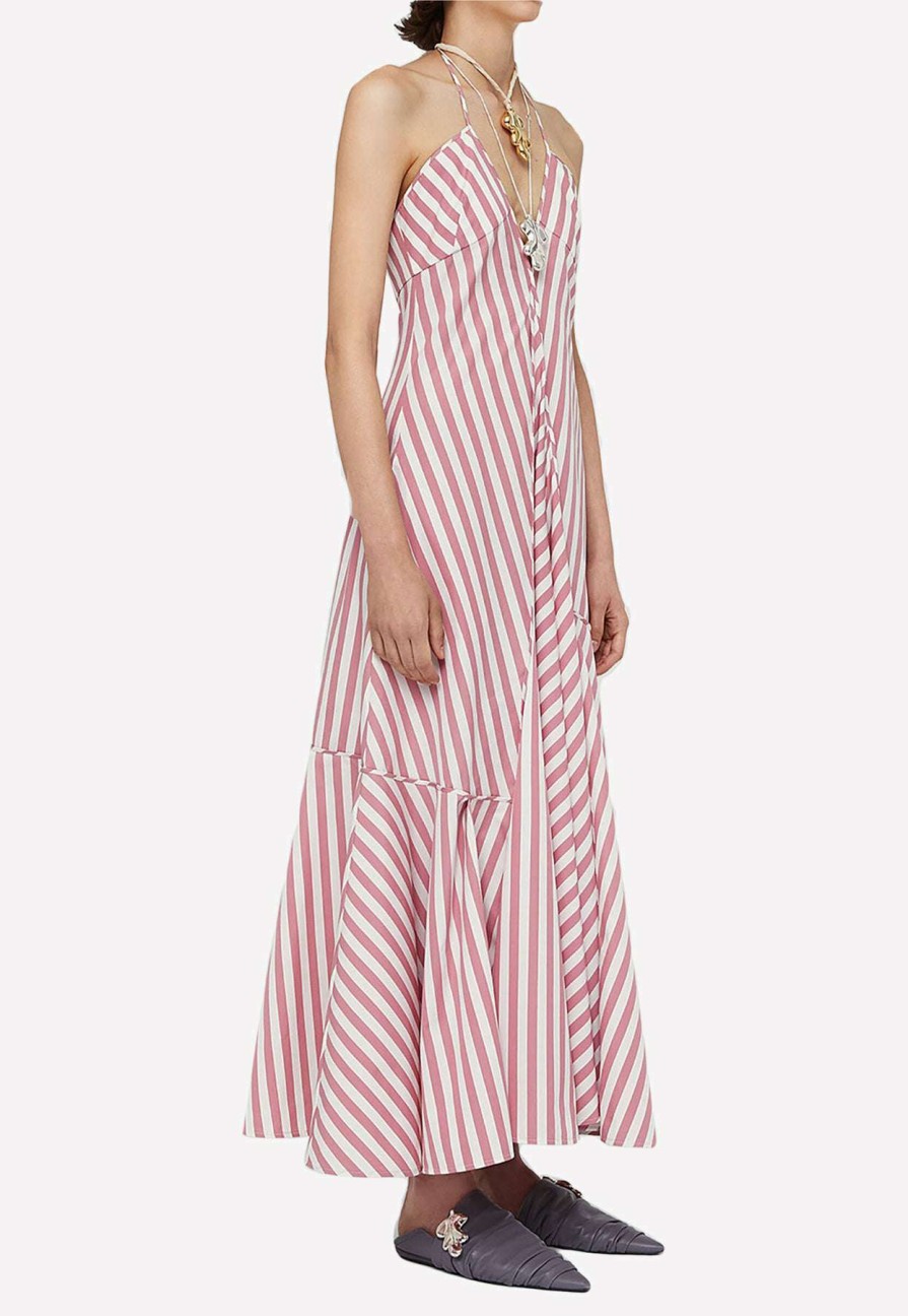 Dresses * | Jil Sander Halterneck Striped Maxi Dress Pink