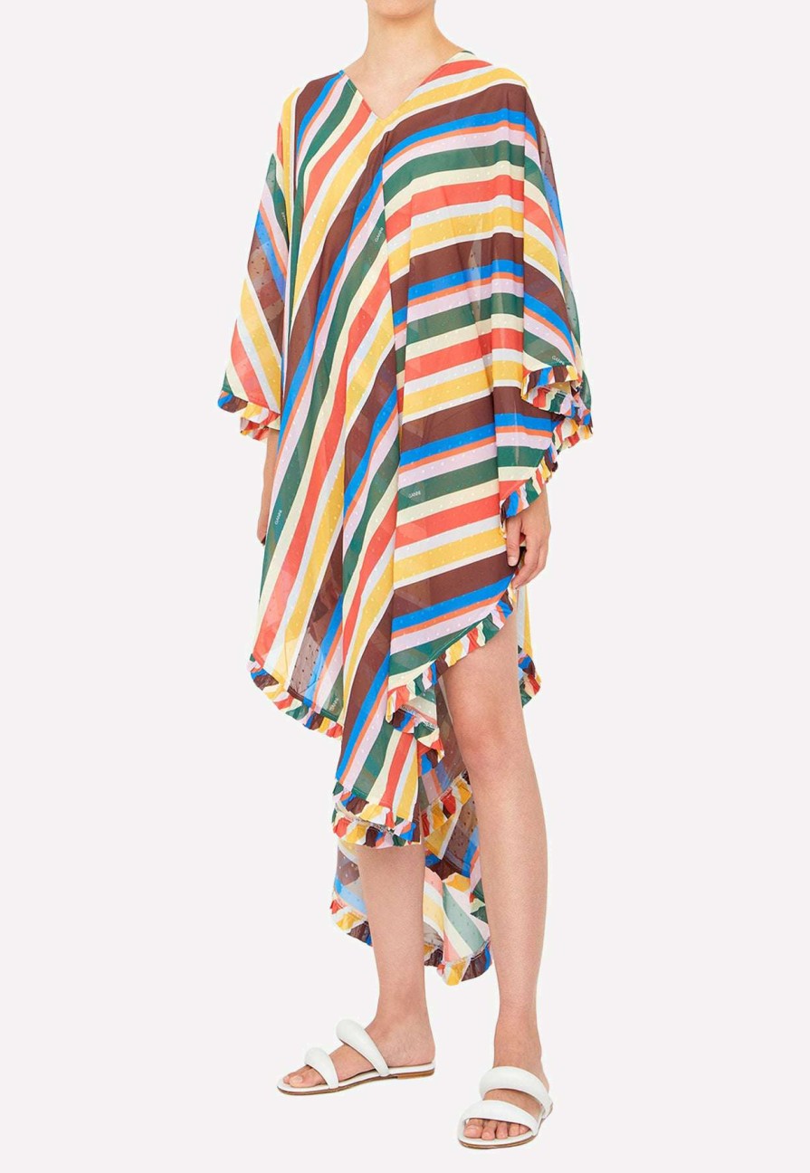 Dresses * | Ganni Asymmetric Striped Long-Sleeved Beach Dress Multicolor