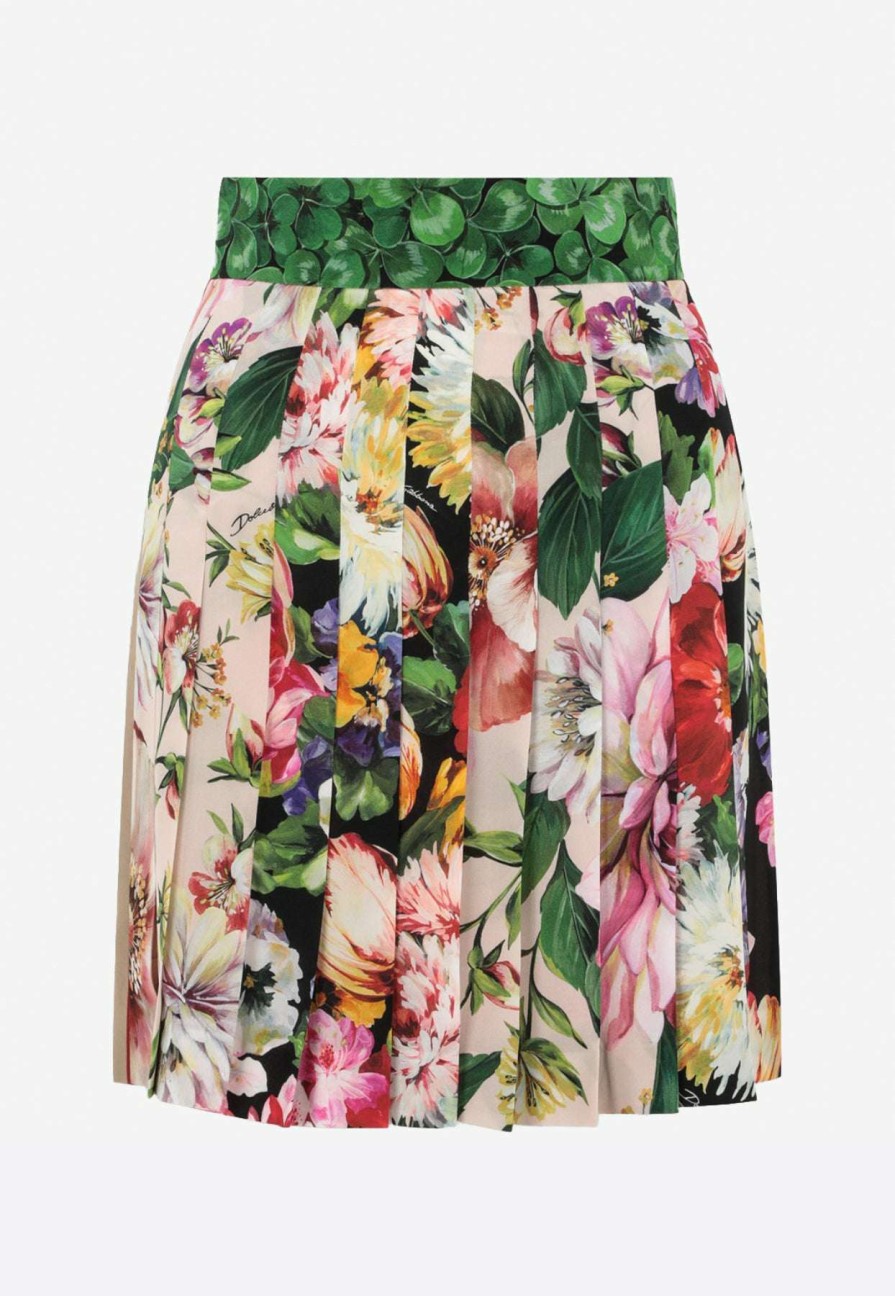 Skirts * | Dolce & Gabbana Patchwork Silk Pleated Skirt Multicolor