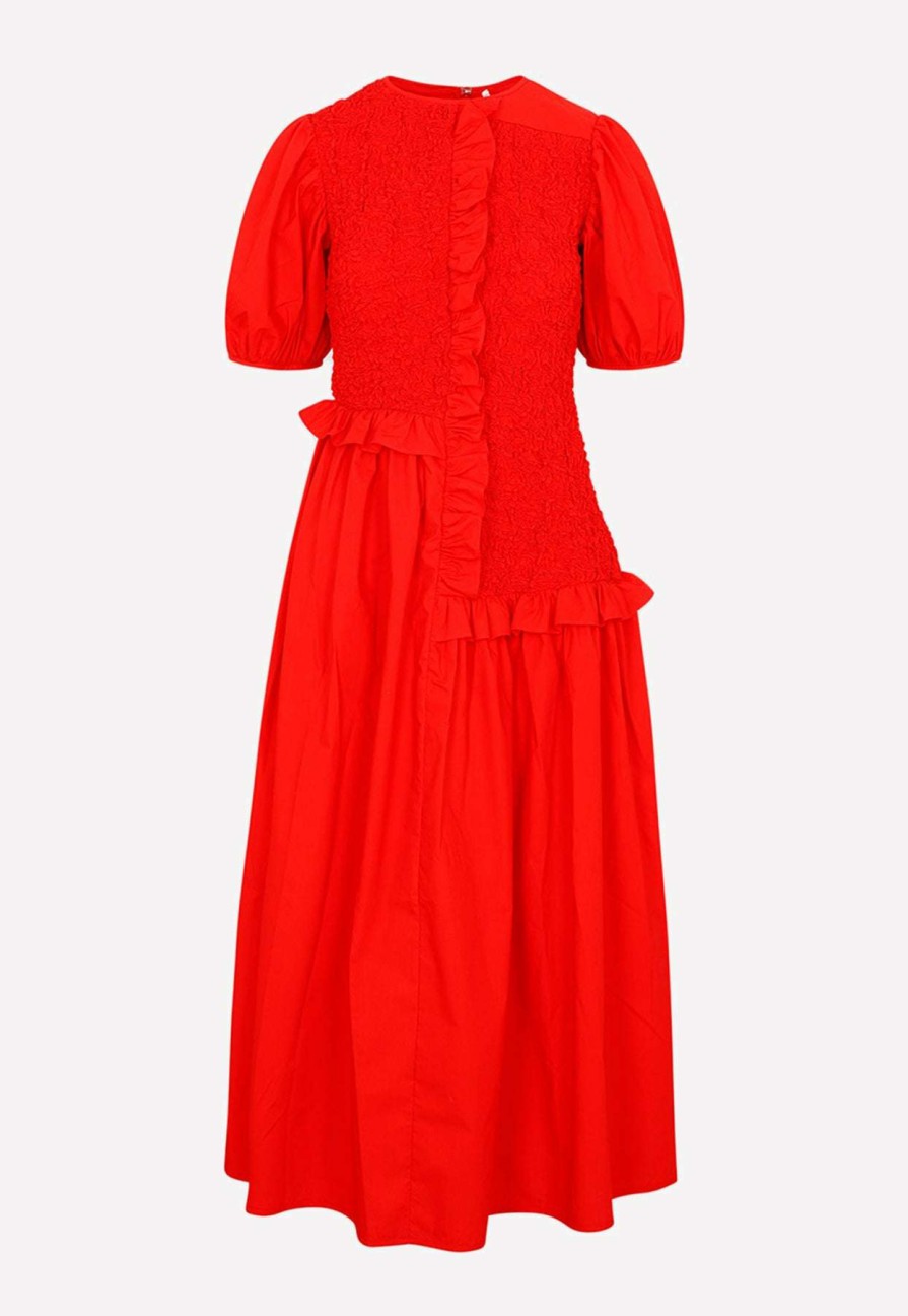 Dresses * | Cecilie Bahnsen Camden Smocked Midi Dress Red