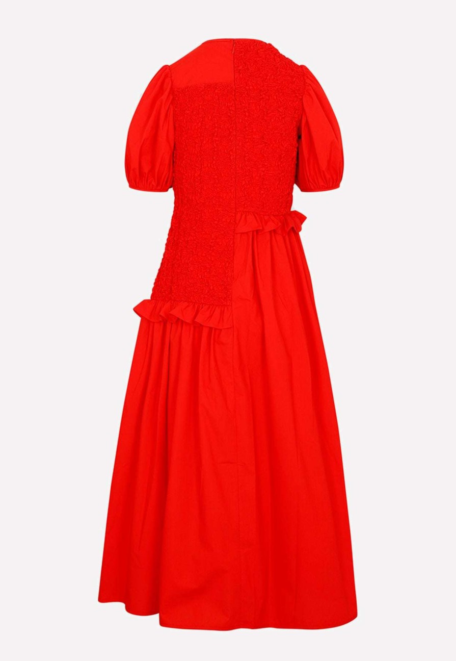 Dresses * | Cecilie Bahnsen Camden Smocked Midi Dress Red